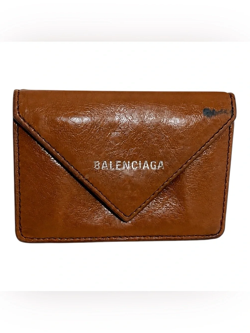 Balenciaga Papier Envelope Coin Purse Card Holder Brown Leather